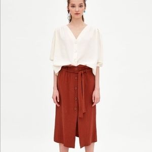 Zara Linen Midi Skirt XS